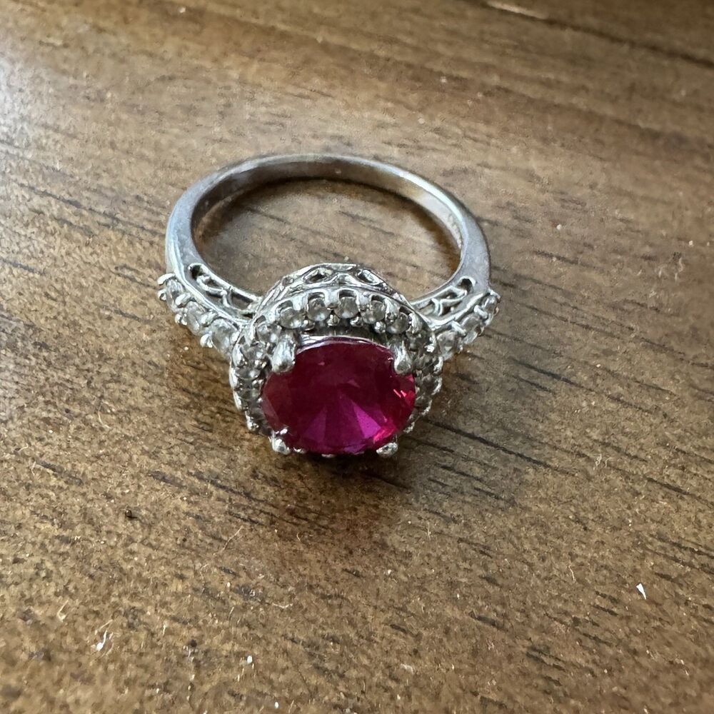 Sterling Silver Womens Ring CZ Cubic Zirconia Size 9 Red With Multiple Gem 925 - Picture 3 of 6